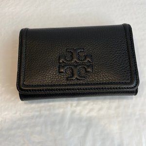 Tory Burch Womens Black Leather Snap Inner Pockets Trifold Wallet One Size